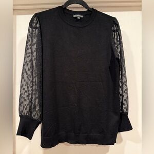 Women’s Adrianna Papell Black Knit Top with Sheer Dot Sleeves